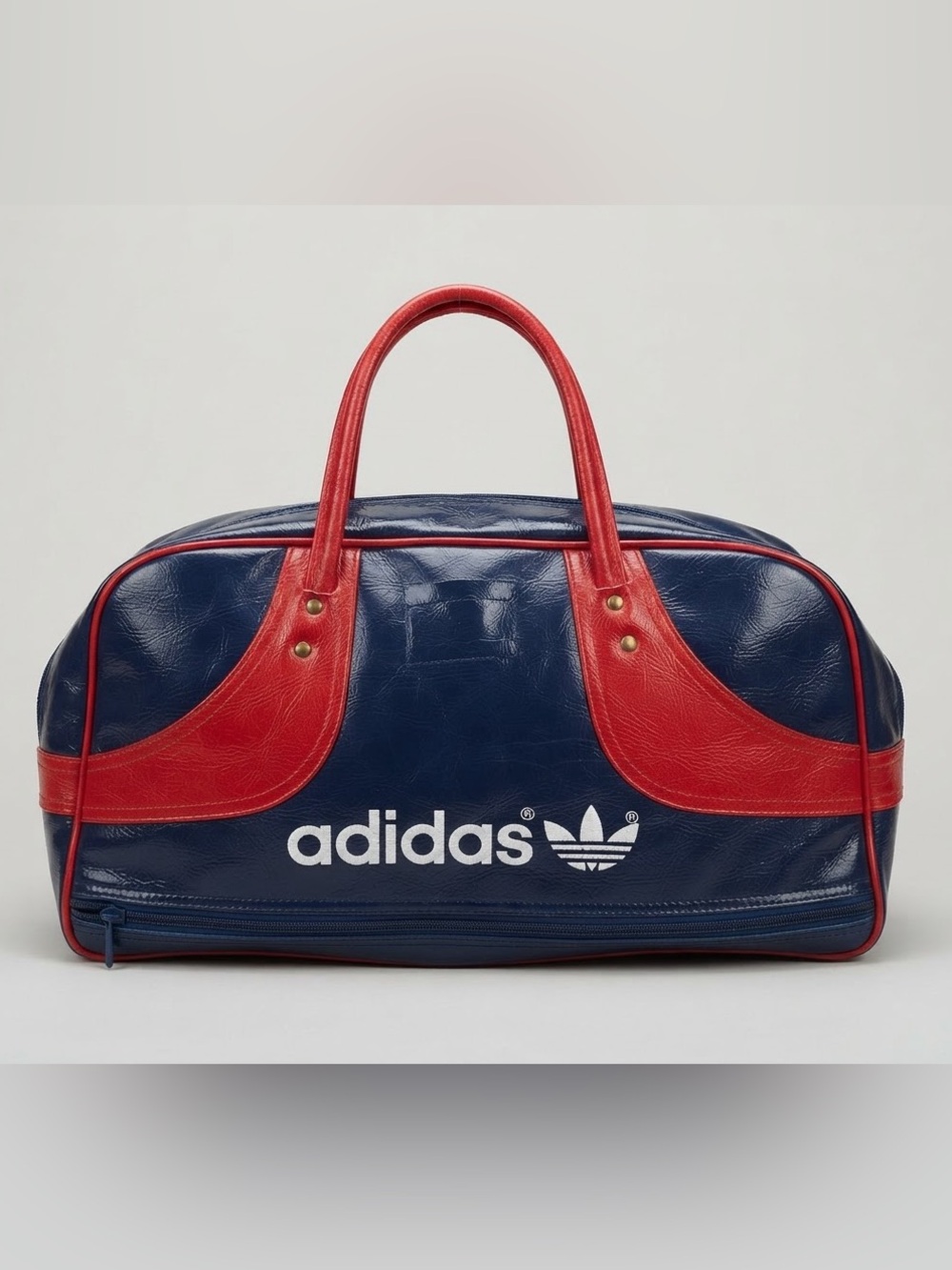 Rare Vintage Adidas Leather Duffle Bag Blue And Red (Zippers Are Perfect)